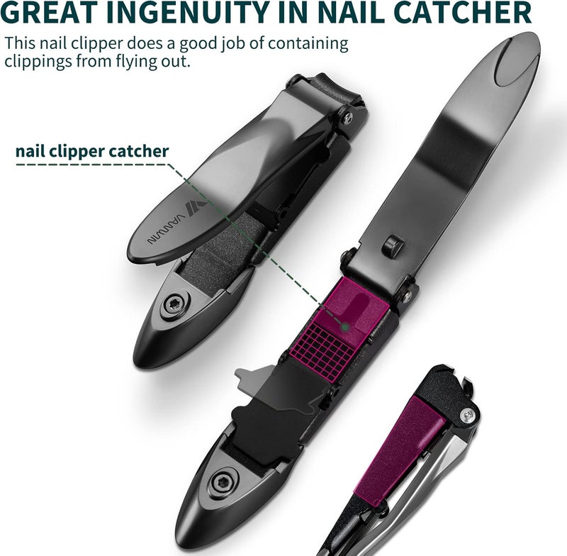 VANWIN Nail Clippers with Catcher, No Splash Fingernail Toenail Clippers with Sharp Curved Blade and Glass Nail File, Wide Jaw Opening Stainless Steel Nail Cutter Trimmer for Seniors Adult Men Women - Image 2